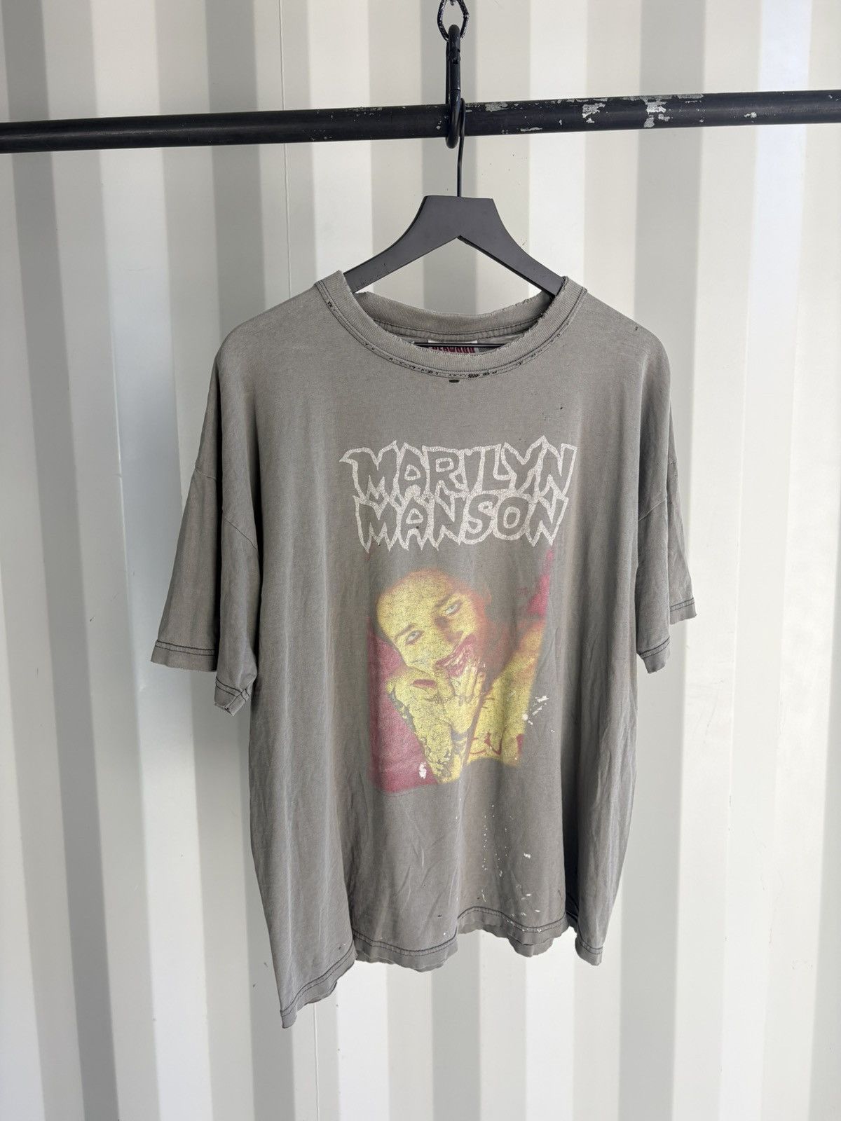 Band Thrashed Marilyn Manson God Fuck Distressed Faded Grunge T-Shirts, Hoodie, Sweatshirt