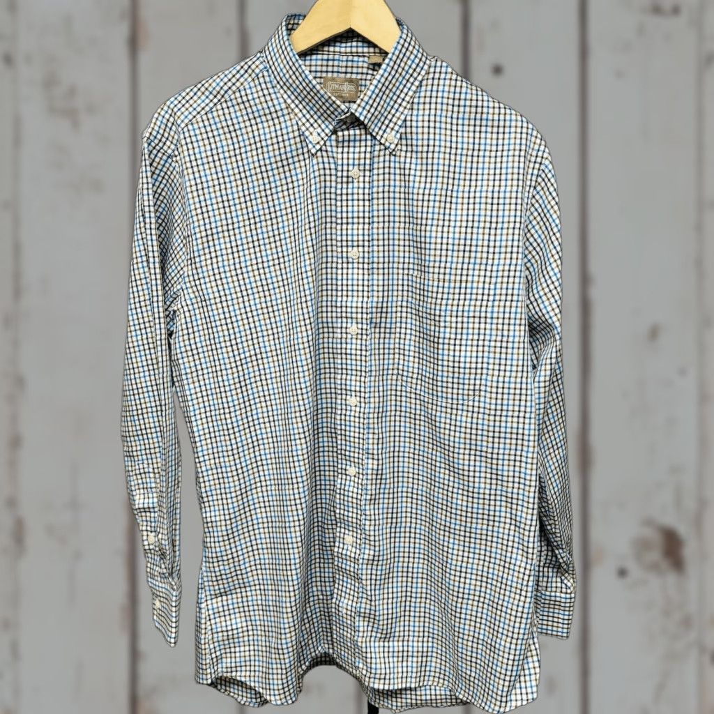 Vintage Gitman Bros Oxford Shirt Large Blue Brown Check Long Sleeve Cotton Made Usa T-Shirts, Hoodie, Sweatshirt