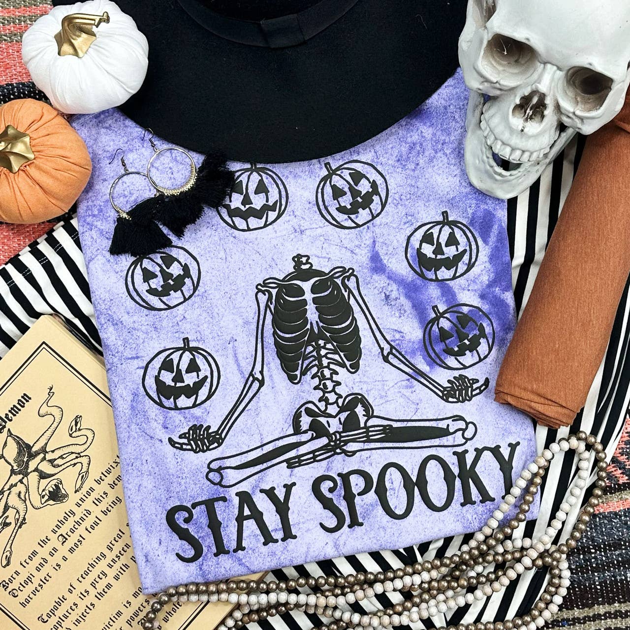Stay Spooky Black Puff Pigment Dyed Tee Hoodie, Sweatshirt | PodTeesHub.com