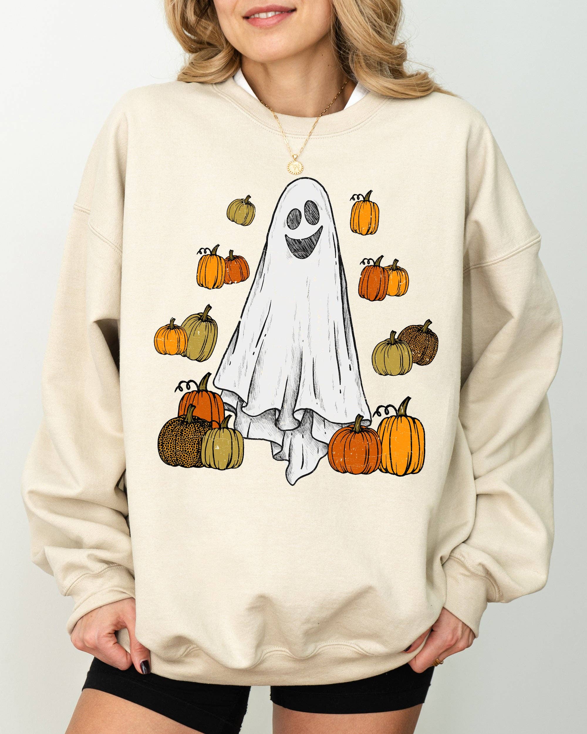 Ghost and Pumpkins Skeleton Ghost Funny Halloween Sweatshirt T-Shirts, Hoodie | PodTeesHub.com