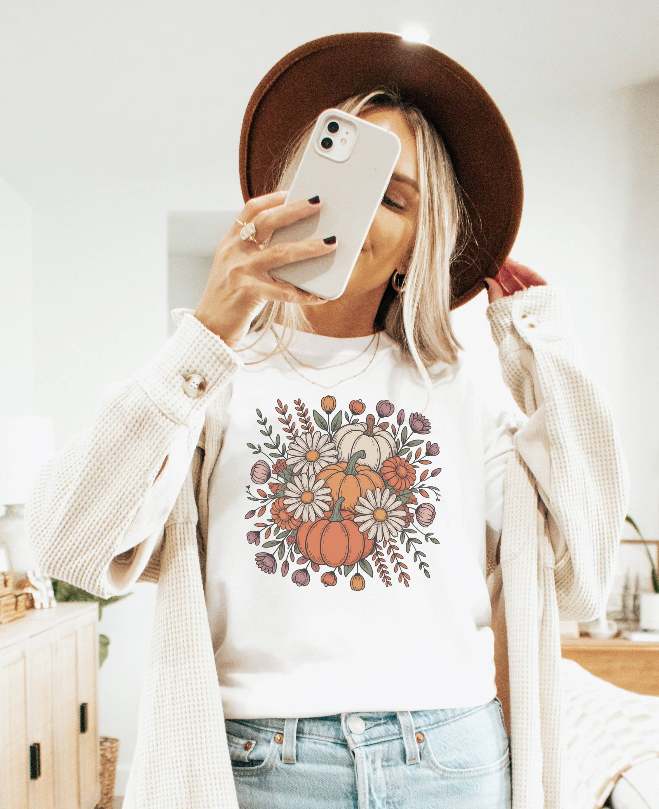 Pumpkin Botanical Retro Graphic Tee | Trendy Fall Tee Hoodie, Sweatshirt | PodTeesHub.com