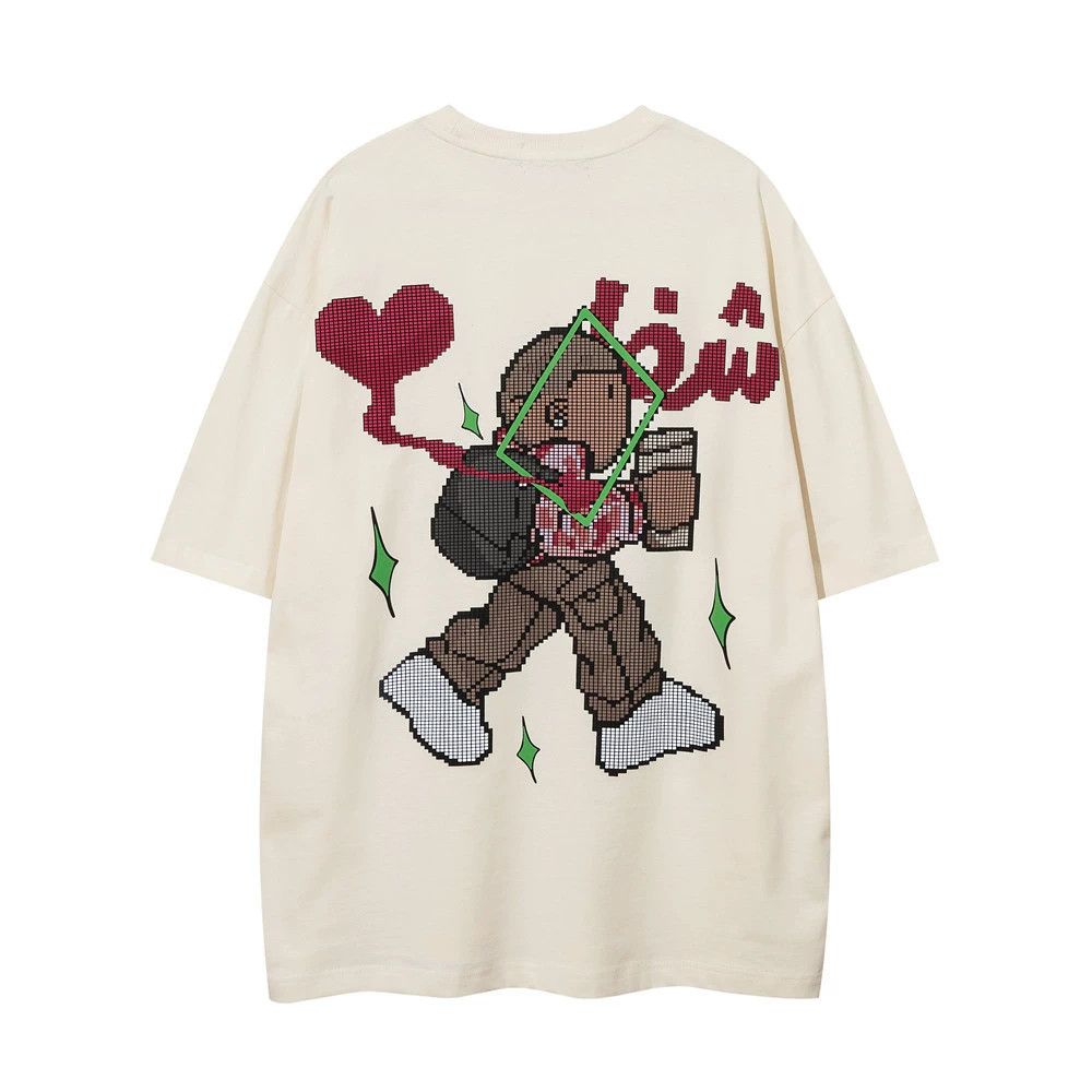 Vintage Men S Loose Cartoon Anime Print Short Sleeved T Shirt Hoodie, Sweatshirt | PodTeesHub.com