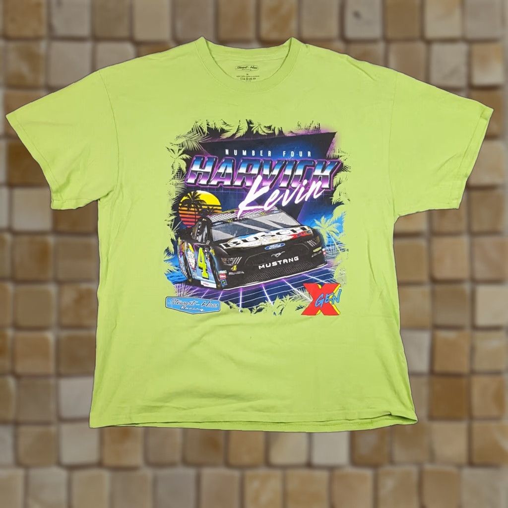 Nascar Vintage Stewart Haas Kevin Harvick 4 Nascar Busch Racing Neon Green T Shirt Adult Xl Retro 90 Hoodie, Sweatshirt