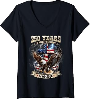 Women's 250 Years Faith Freedom 250th Anniversary USA Independence V-Neck T-Shirt