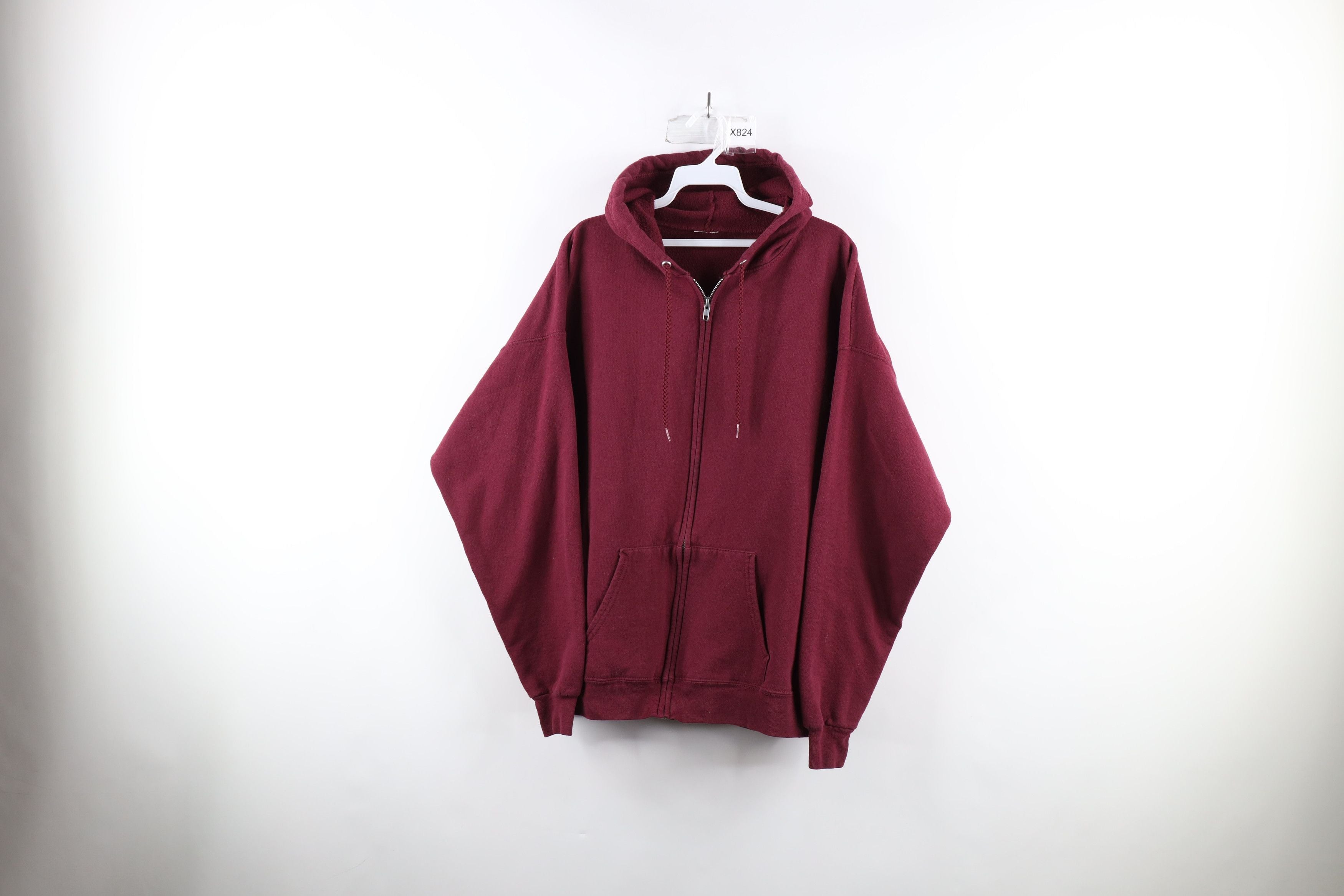 Vintage 90s Streetwear Full Zip Hoodie Sweatshirt Maroon T-Shirts | PodTeesHub.com
