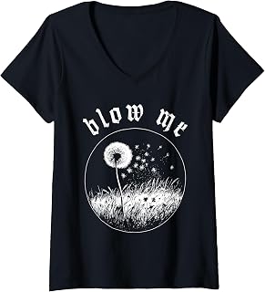 Women's Blow Me Dandelion Wish Sarcastic Humor Graphic V-Neck T-Shirt