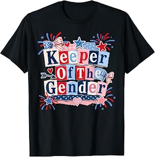 Keeper of The Gender 4th of July Bow Gender Reveal Party T-Shirt
