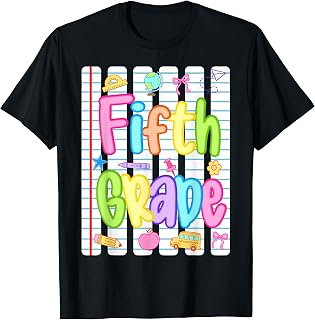 Hello 5th Grade Striped Colorful Back to School Kid Girl Boy T-Shirt
