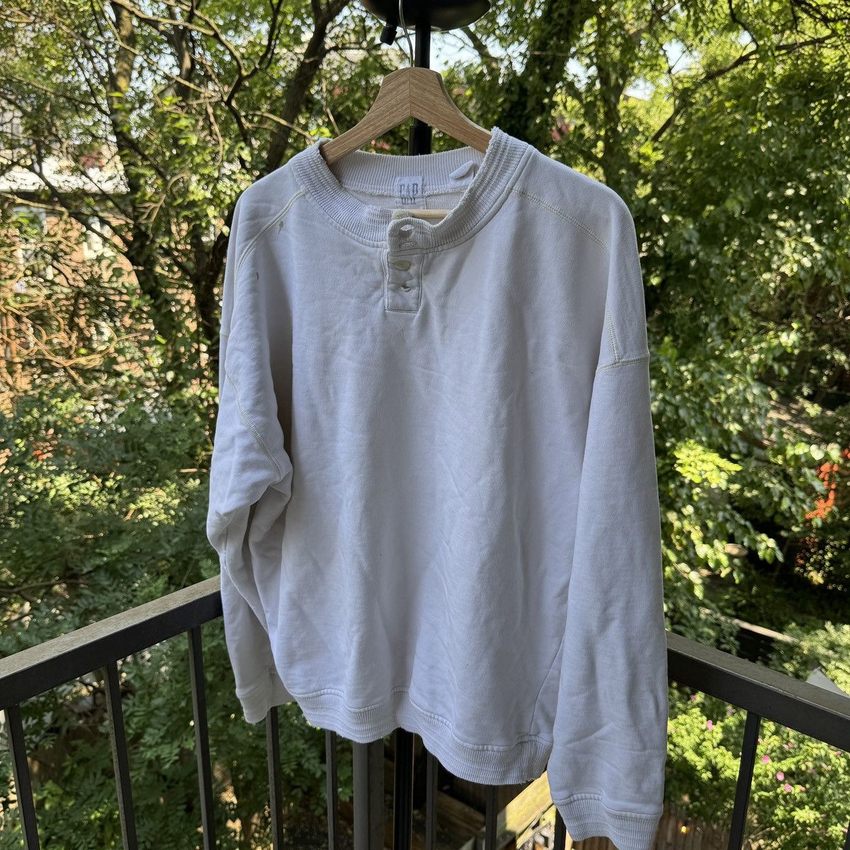Vintage Thrashed Faded Distressed White Henley Sweatshirt Erd Grunge T-Shirts, Hoodie | PodTeesHub.com