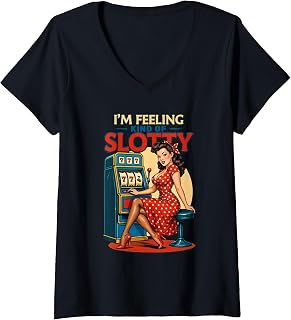 Women's I'm Feeling Kind of Slotty Retro Casino Funny Gambling V-Neck T-Shirt
