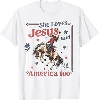 She Loves Jesus & America Too Christian 4th of July Cowgirl T-Shirt