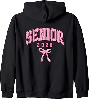 Senior Class of 2028 Bow Coquette Girl Pink Preppy Grad 28 Zip Hoodie