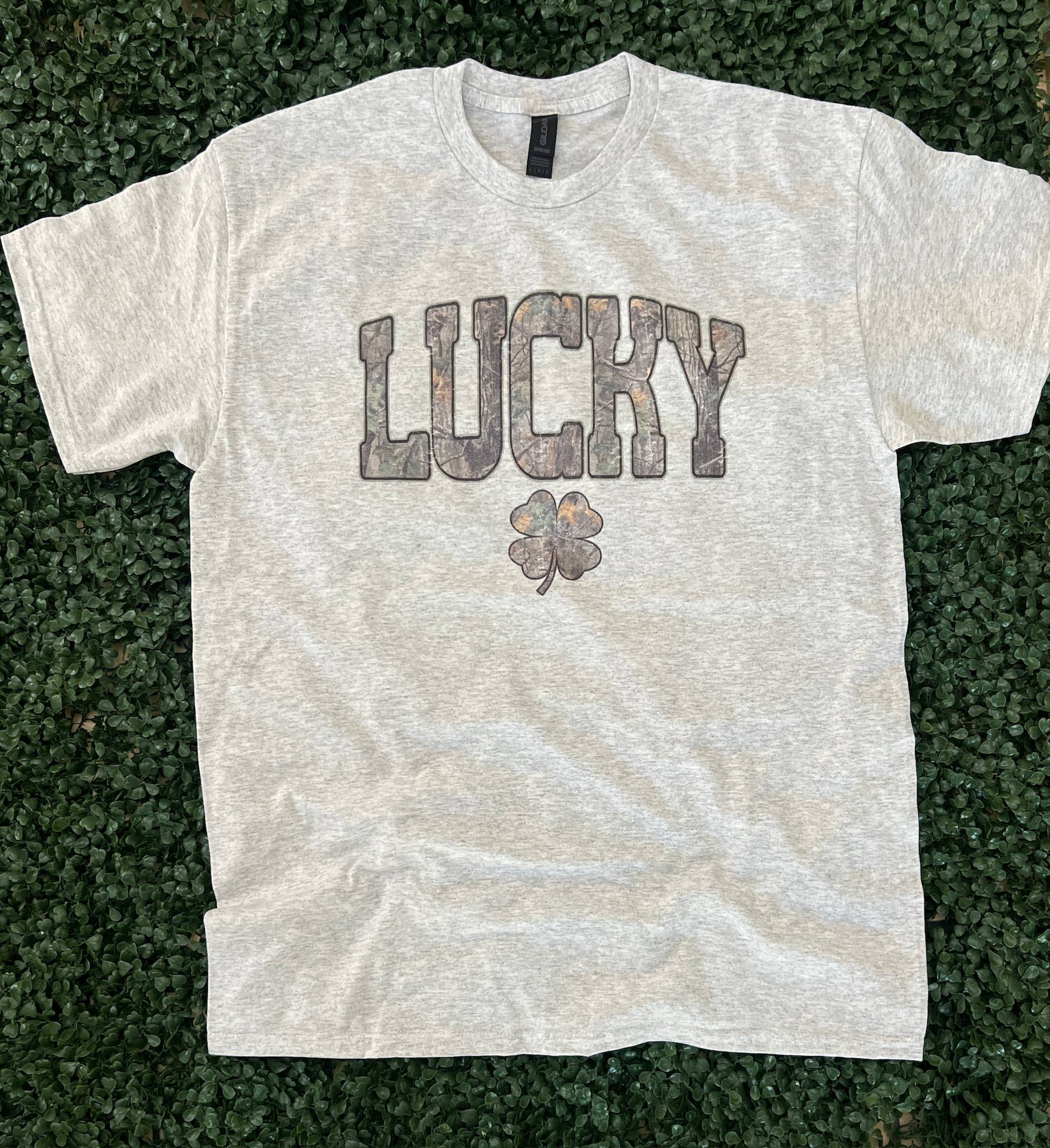 Camo Print Lucky On Ash Gray Tee Hoodie, Sweatshirt | PodTeesHub.com