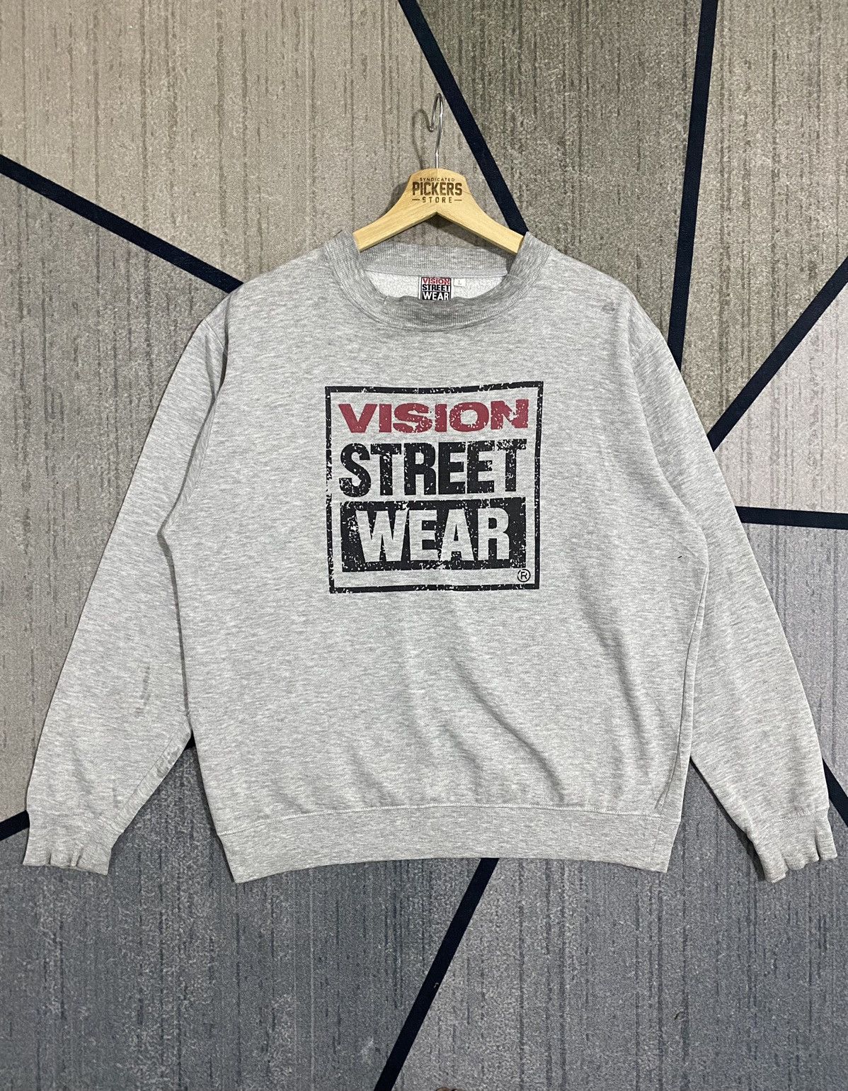Vision Streetwear Vintage 90s Vision Streetwear Big Logo Spellout Grey Large T-Shirts, Hoodie, Sweatshirt | PodTeesHub.com