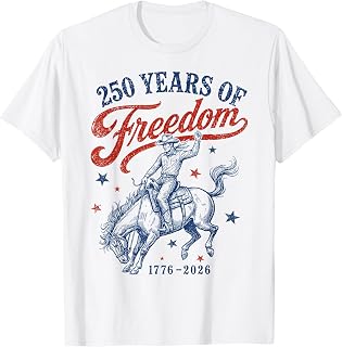 Western Rodeo Cowboy 250 Years of Freedom Patriotic July 4th T-Shirt