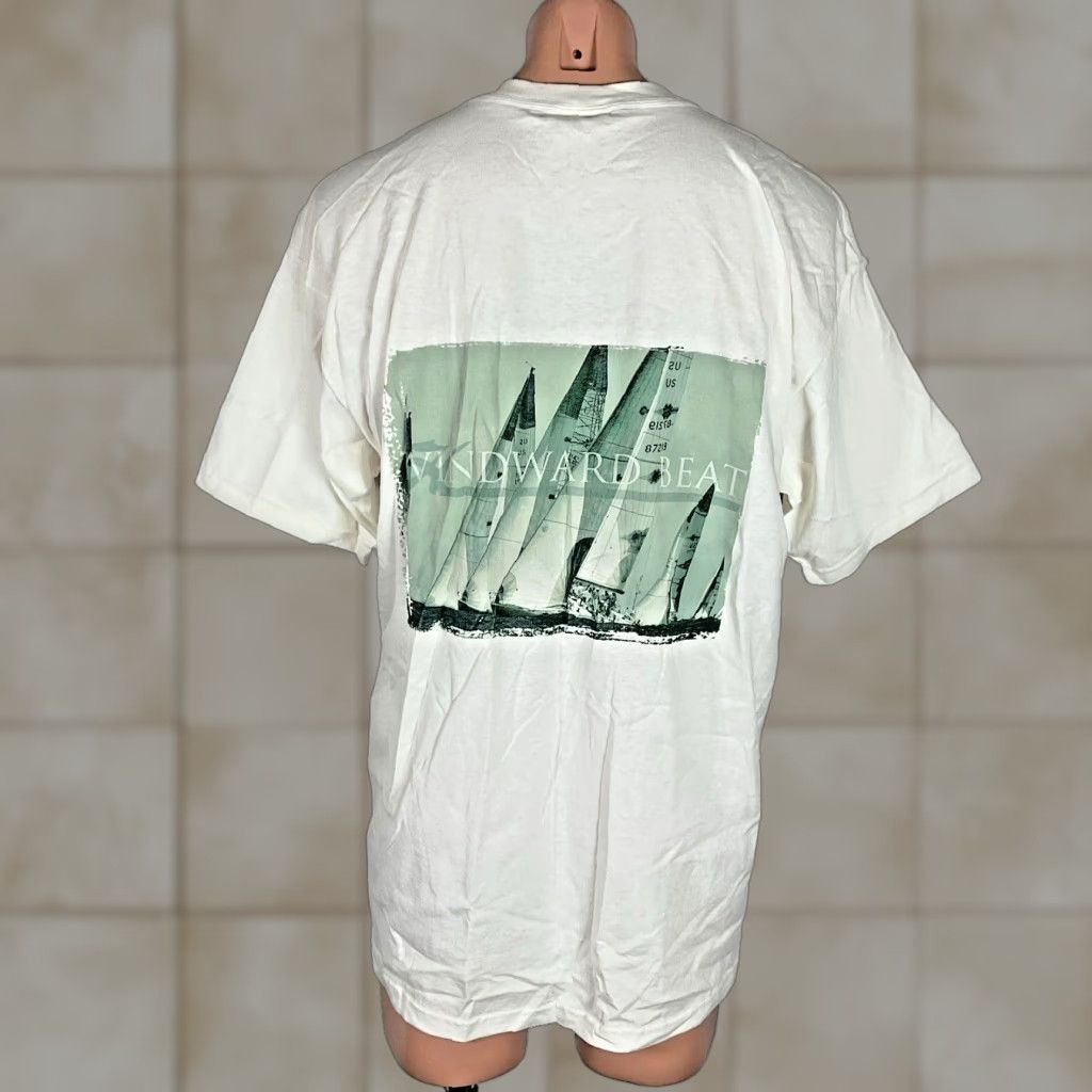 Vintage Hobie Sailing White T Shirt Mens Large Usa Made Graphic Tee Windward Beat 100 Cotton Hoodie, Sweatshirt