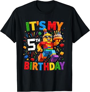 It's My 5th Birthday Building Brick 5 Years Old Boys Kids T-Shirt