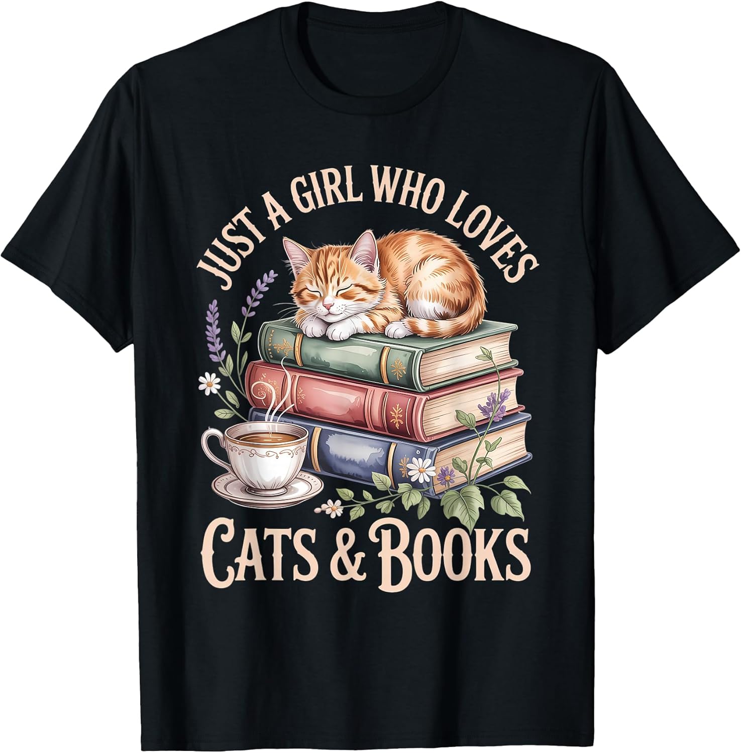 Just A Girl Who Loves Cats and Books Reading Librarian T-Shirt