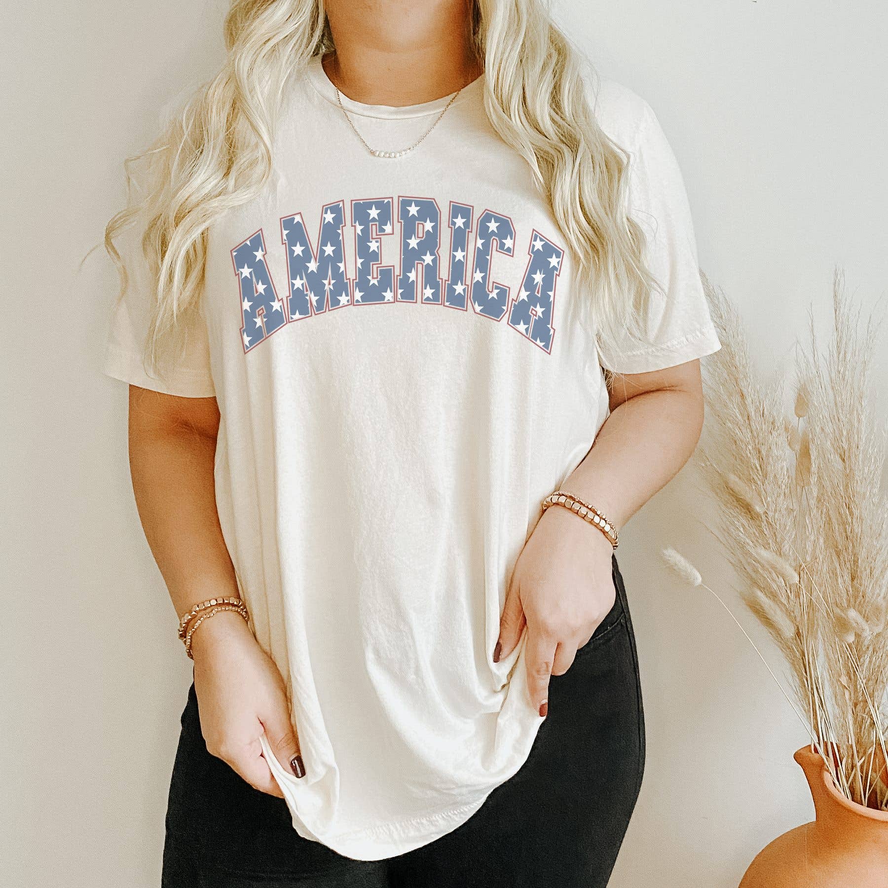 America Stars College Block Tee | Patriotic T Shirt Hoodie, Sweatshirt | PodTeesHub.com