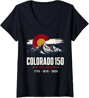 Women's America 250 Colorado 150 Years American Flag 4th of July V-Neck T-Shirt