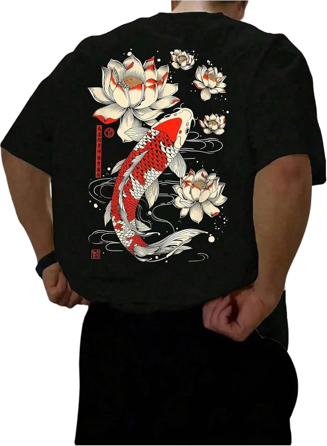 Men's Japanese Letter Graphic Tee Top Oversized Short Sleeve Casual Aesthetic Print T-Shirt