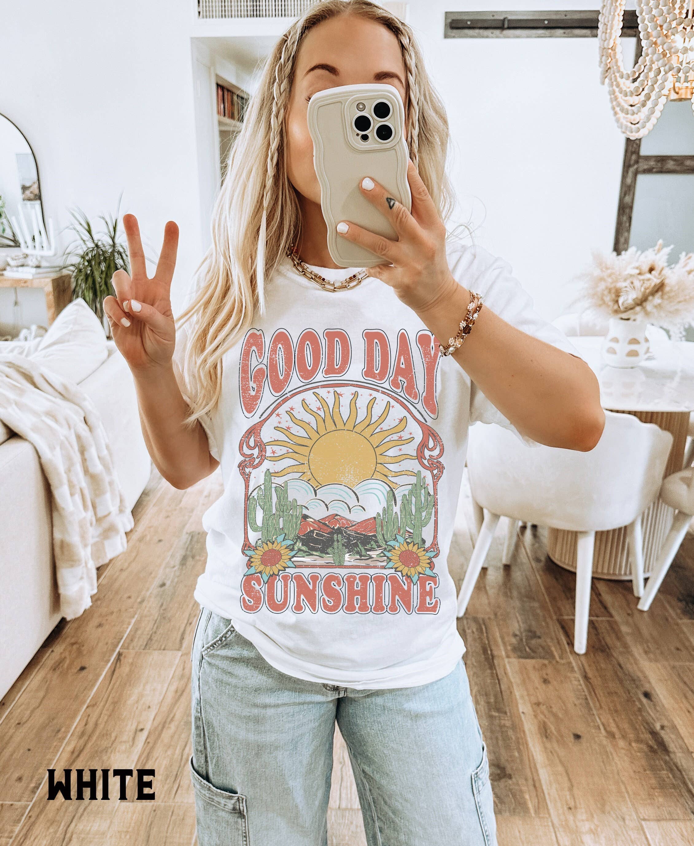 Good Day Sunshine Tee  Retro 70s Style Oversized Boho Shirt Hoodie, Sweatshirt | PodTeesHub.com