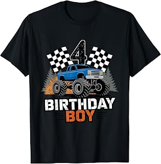 4th Birthday Boy Monster Truck Racing 4th Birthday Party T-Shirt