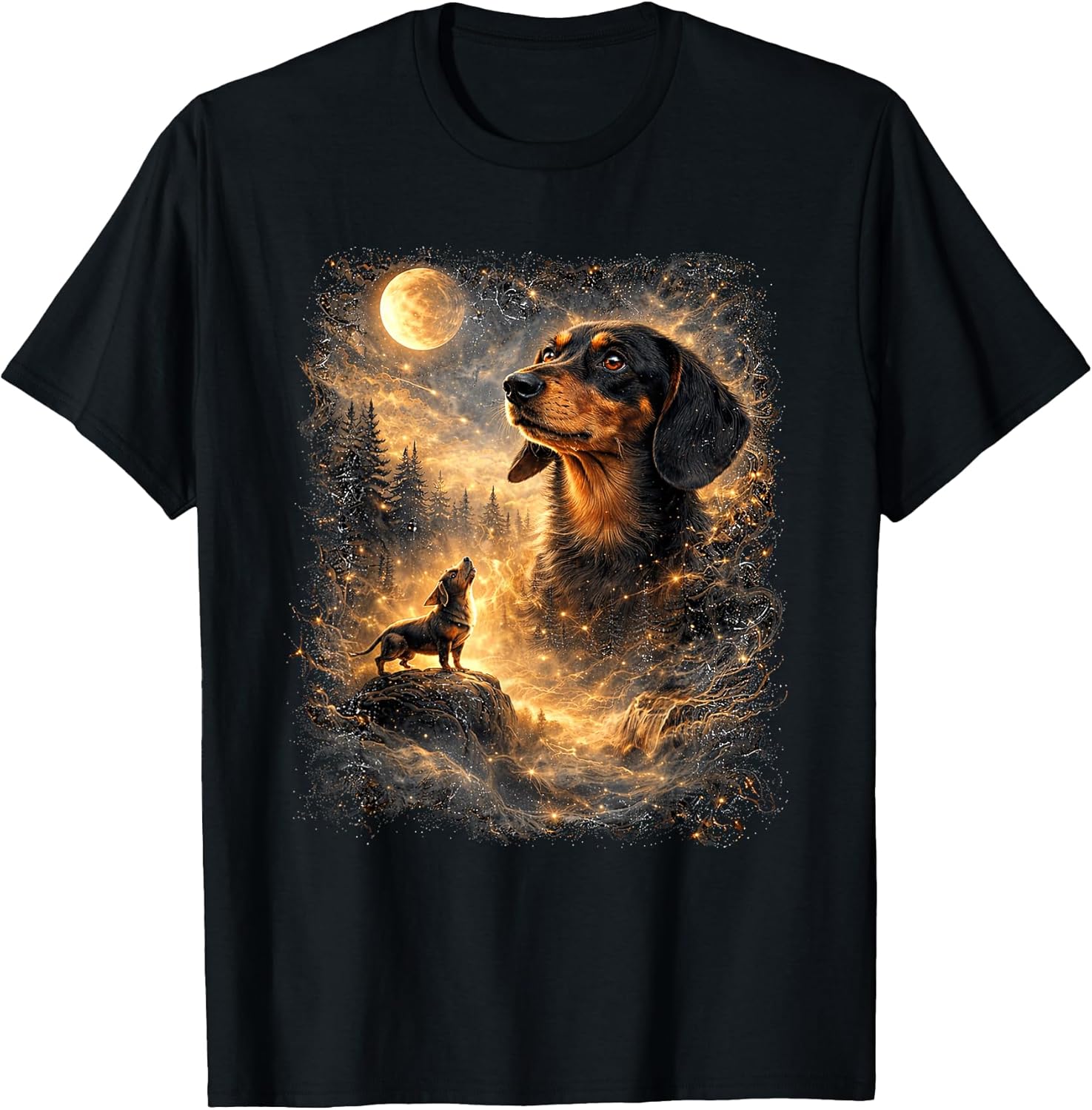 Dachshund Howling at The Moon Retro Graphic Dog Lovers T-Shirt