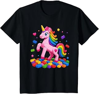 Kids Master Builder Building Bricks Blocks Unicorn Birthday Girl T-Shirt