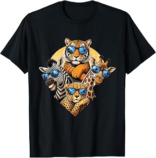 Safari Zoo Tiger Zebra Giraffe Cheetah Sunglasses T-Shirt