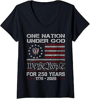 Women's One Nation Under God 250 Years 250th Anniversary USA Flag V-Neck T-Shirt