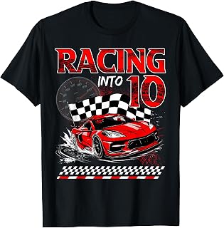 Racing Into 10 Year Old Birthday Race Car 10th Birthday Boy T-Shirt