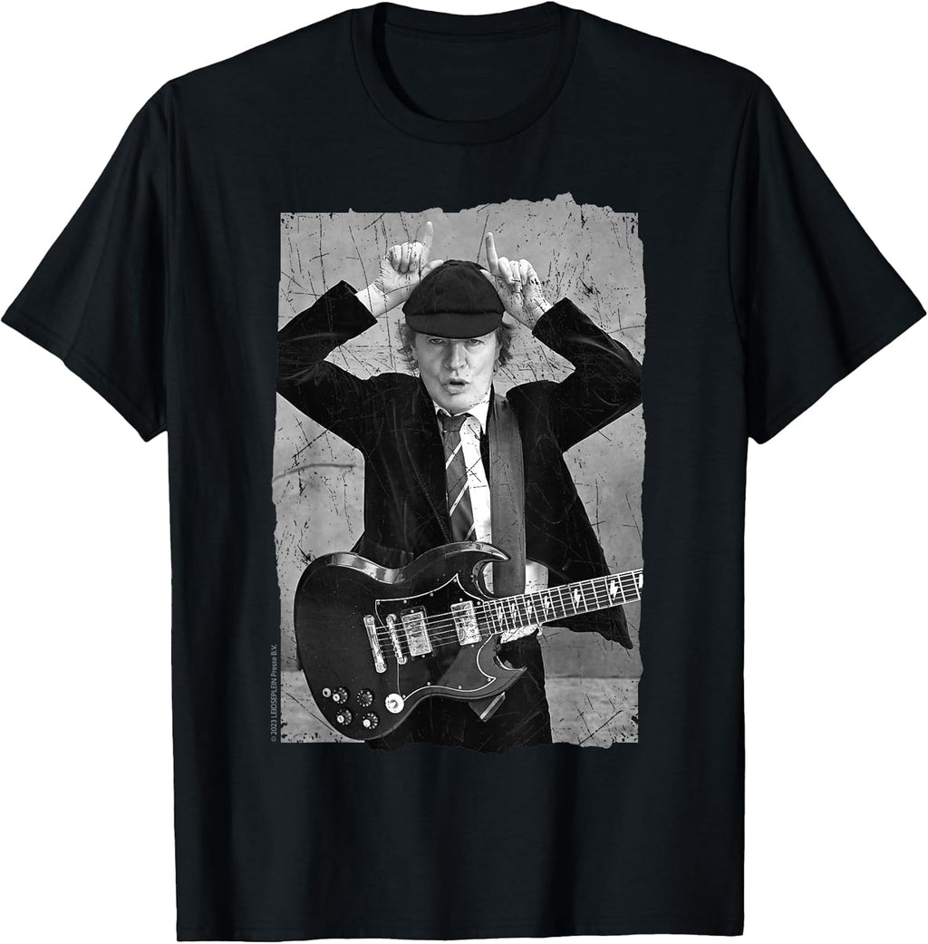 Official AC/DC Rock Music Band Angus Young Distressed Photo T-Shirt