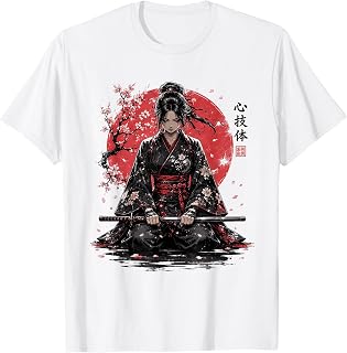 Japanese Samurai Girl Katana Warrior Vintage Japan Art T-Shirt