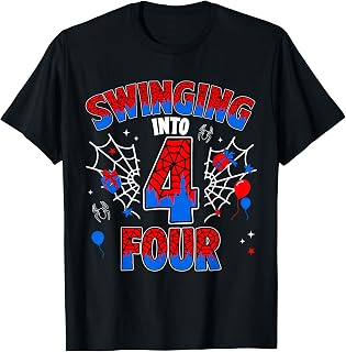 Swinging Into Three 4th Birthday Spiders 4 Year Old Boys T-Shirt