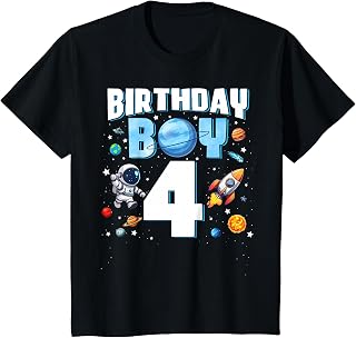 Kids 4 Year Old Astronaut Birthday Boy Outer Space 4th Birthday T-Shirt