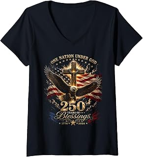 Women's One Nation Under God America 250 Anniversary Eagle Christian V-Neck T-Shirt