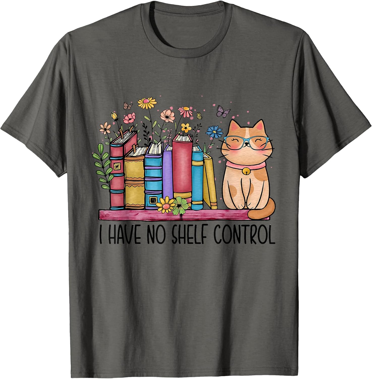 I Have No Shelf Control Literature Library Book Cat Lovers T-Shirt