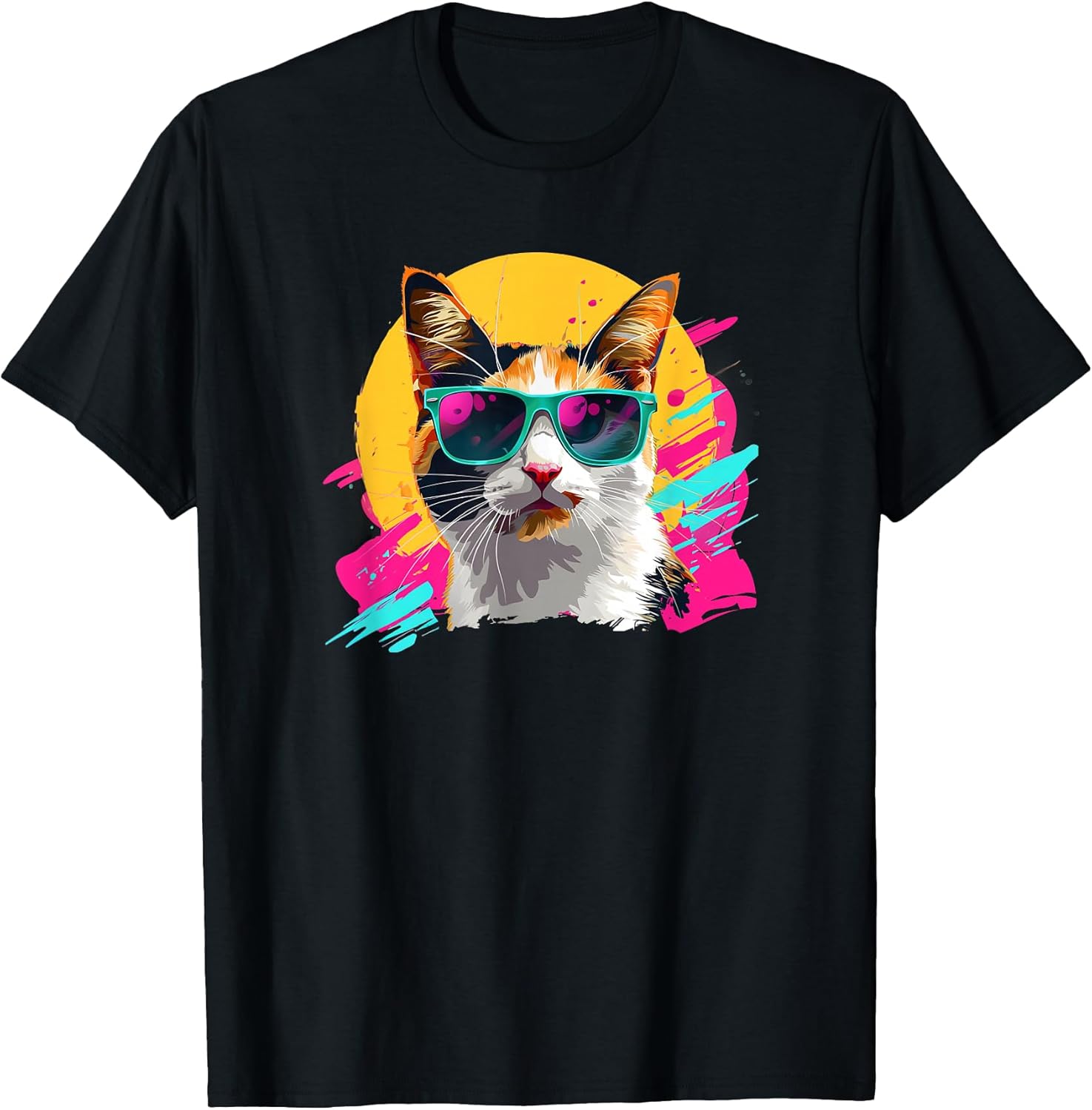 Mens Womens Retro Vintage 80s Sunglasses Calico Cat Lover T-Shirt