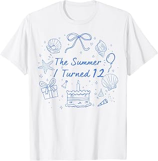 Summer I Turned 12 Coastal Bow Seashell 12th Birthday Girl T-Shirt