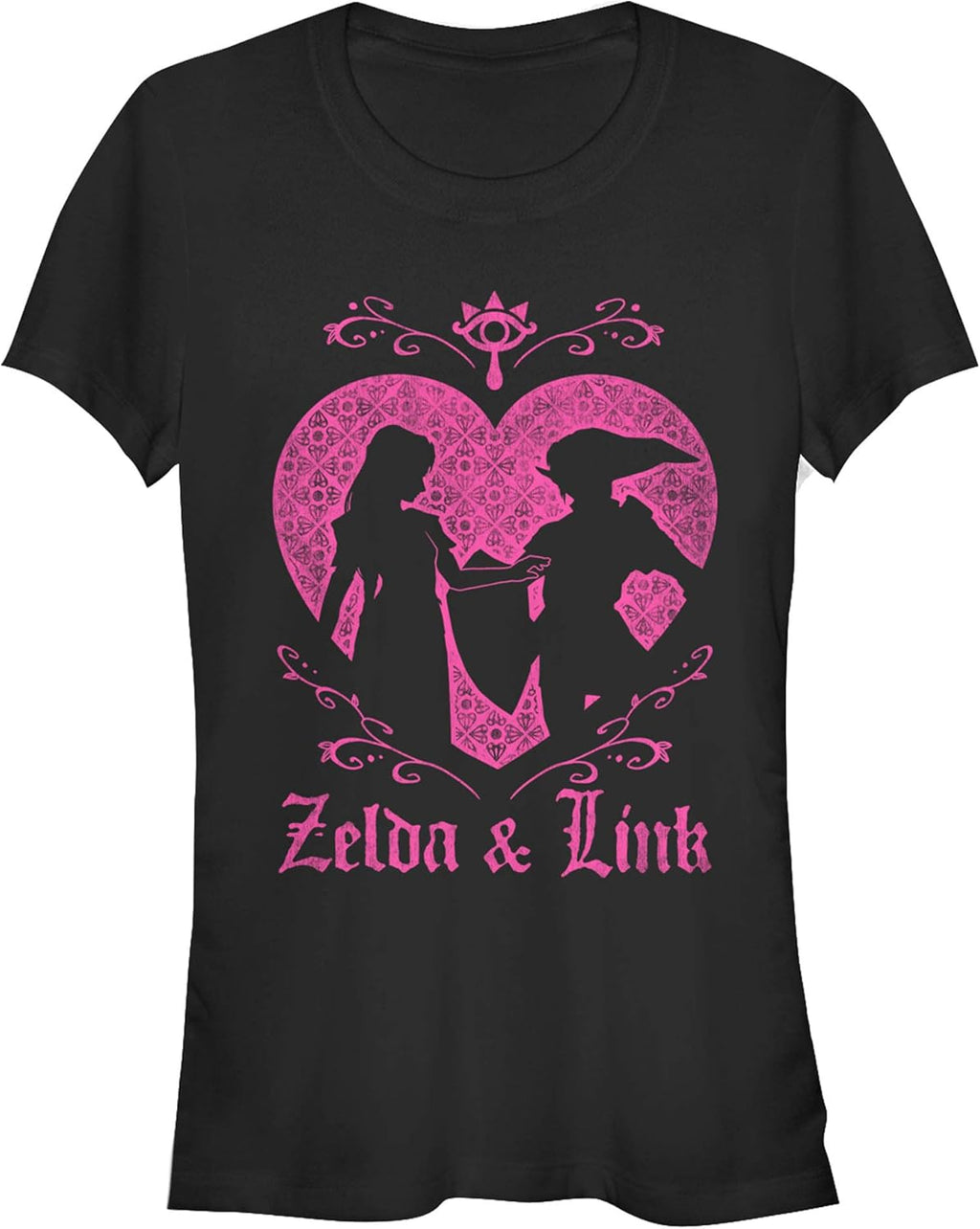 Junior's Link & Zelda Love Silhouette Crew Neck Graphic T-Shirt