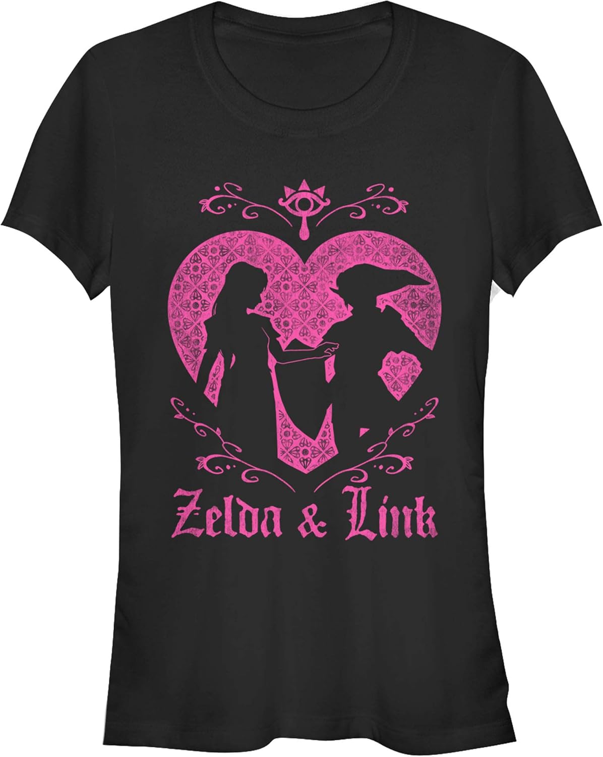 Junior's Link & Zelda Love Silhouette Crew Neck Graphic T-Shirt