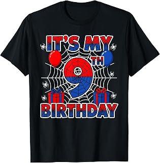 Its My 9th Birthday Boy 9 Year Old Spider Web Birthday Party T-Shirt