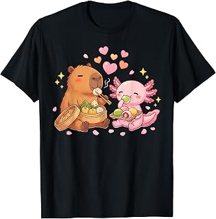 Cute Capybara Axolotl Eating Dim Sum Bao Mochi Kawaii T-Shirt