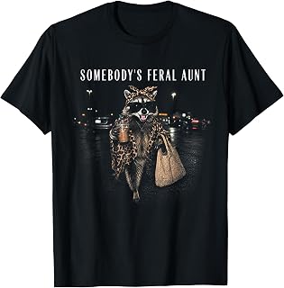 Somebody's Feral Aunt Funny Auntie Raccoon Leopard Retro T-Shirt