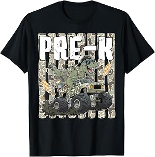 Back to School Pre-K First Day Camo Monster Truck Kids Boy T-Shirt