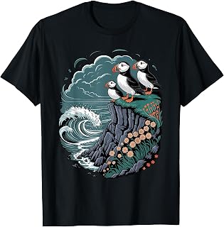 Atlantic Cliffs Puffins Seabird Bird Watching T-Shirt