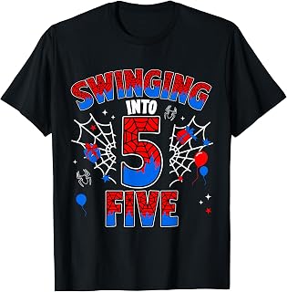 Swinging Into Three 5th Birthday Spiders 5 Year Old Boys T-Shirt