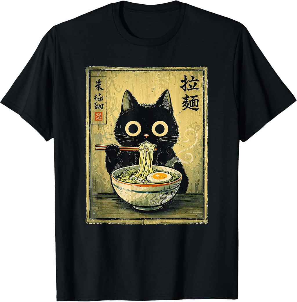 Kawaii Ramen Cat Vintage Japanese Tokyo Tiger Retro Noodle T-Shirt