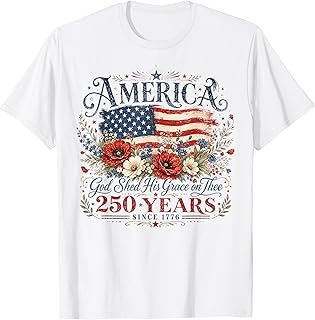 USA 250 Years America Floral Birthday Patriotic 4th of July T-Shirt